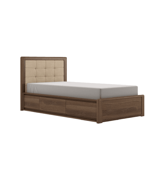 Circa17 bed with 4 drawers and fabric headboard – image 1